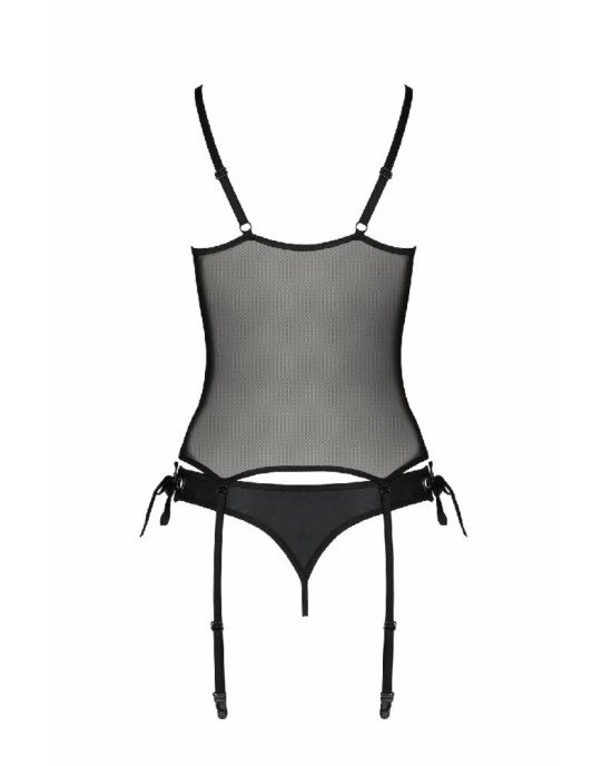 Корсет зі шнурівкою Passion NESSY CORSET S/M black, стрінги з відкритим доступом, пажі для панчіх Корсет зі шнурівкою Passion NESSY CORSET S/M black, стрінги з відкритим доступом, пажі для панчіх