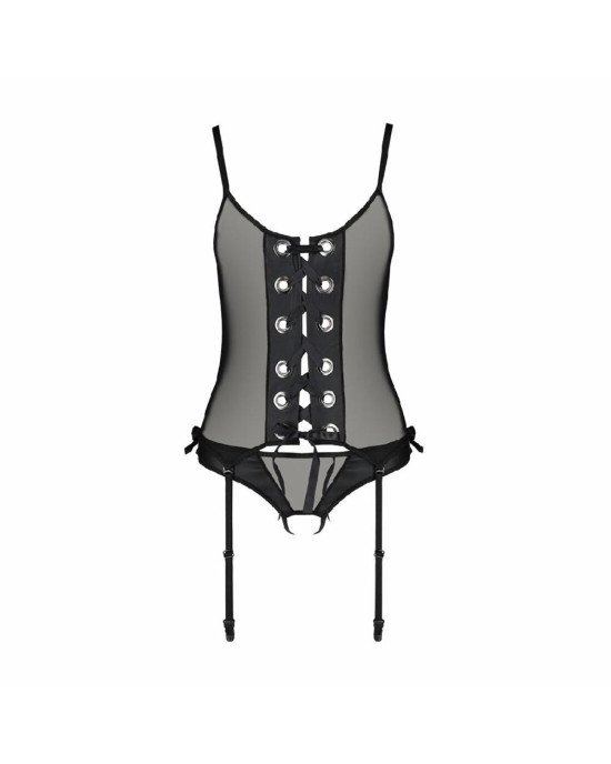 Корсет зі шнурівкою Passion NESSY CORSET XXL/XXXL black, стрінги з відкритим доступом, пажі для панч Корсет зі шнурівкою Passion NESSY CORSET XXL/XXXL black, стрінги з відкритим доступом, пажі для панч