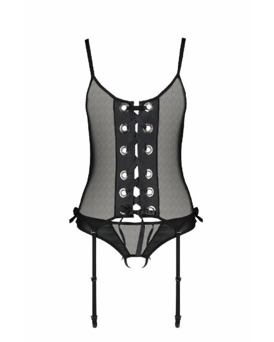 Корсет зі шнурівкою Passion NESSY CORSET XXL/XXXL black, стрінги з відкритим доступом, пажі для панч Корсет зі шнурівкою Passion NESSY CORSET XXL/XXXL black, стрінги з відкритим доступом, пажі для панч