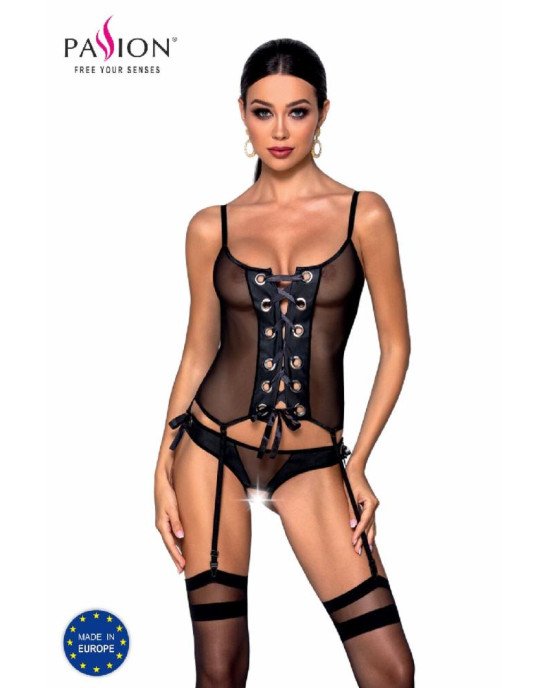 Корсет зі шнурівкою Passion NESSY CORSET XXL/XXXL black, стрінги з відкритим доступом, пажі для панч Корсет зі шнурівкою Passion NESSY CORSET XXL/XXXL black, стрінги з відкритим доступом, пажі для панч