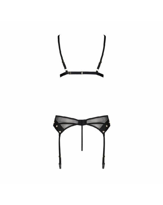 Комплект білизни Passion NESSY SET L/XL black, бюстгальтер, пояс для панчіх, стрінги Комплект білизни Passion NESSY SET L/XL black, бюстгальтер, пояс для панчіх, стрінги
