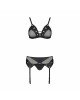 Комплект білизни Passion NESSY SET L/XL black, бюстгальтер, пояс для панчіх, стрінги Комплект білизни Passion NESSY SET L/XL black, бюстгальтер, пояс для панчіх, стрінги