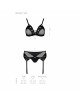 Комплект білизни Passion NESSY SET L/XL black, бюстгальтер, пояс для панчіх, стрінги Комплект білизни Passion NESSY SET L/XL black, бюстгальтер, пояс для панчіх, стрінги