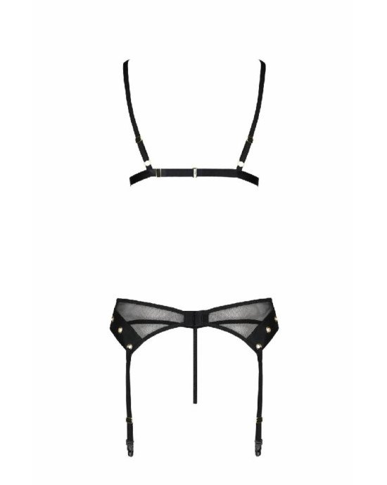 Комплект білизни Passion NESSY SET L/XL black, бюстгальтер, пояс для панчіх, стрінги Комплект білизни Passion NESSY SET L/XL black, бюстгальтер, пояс для панчіх, стрінги