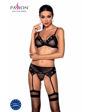 Комплект білизни Passion NESSY SET S/M black, бюстгальтер, пояс для панчіх, стрінги