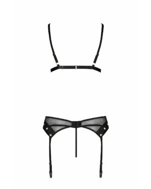 Комплект білизни Passion NESSY SET S/M black, бюстгальтер, пояс для панчіх, стрінги