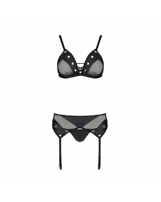Комплект білизни Passion NESSY SET S/M black, бюстгальтер, пояс для панчіх, стрінги Комплект білизни Passion NESSY SET S/M black, бюстгальтер, пояс для панчіх, стрінги