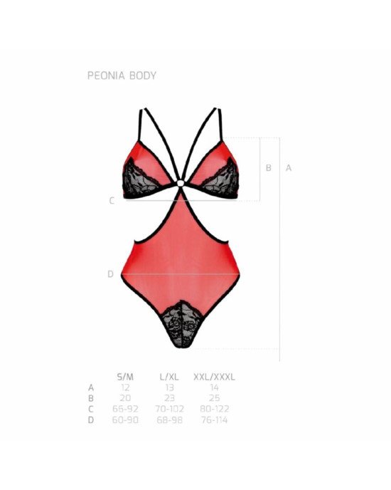 Напівпрозоре боді з мереживом Passion PEONIA BODY L/XL red Напівпрозоре боді з мереживом Passion PEONIA BODY L/XL red