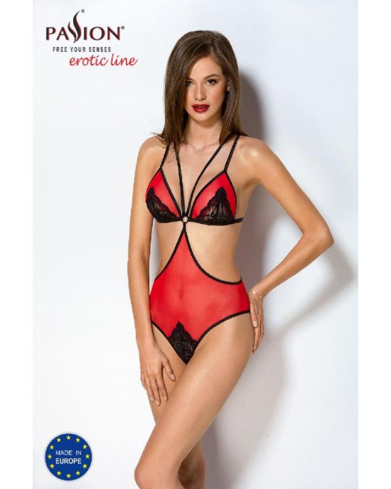 Напівпрозоре боді з мереживом Passion PEONIA BODY L/XL red Напівпрозоре боді з мереживом Passion PEONIA BODY L/XL red