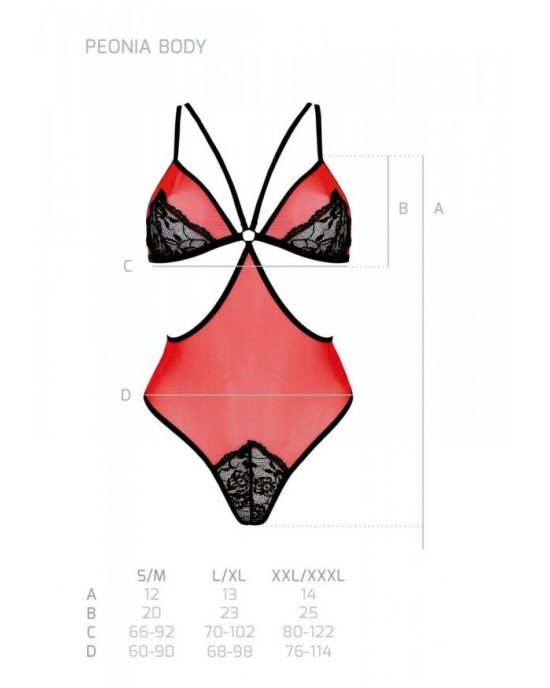 Напівпрозоре боді з мереживом Passion PEONIA BODY L/XL red Напівпрозоре боді з мереживом Passion PEONIA BODY L/XL red