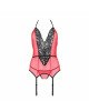Корсет з пажами для панчіх Passion PEONIA CORSET L/XL red, стрінги Корсет з пажами для панчіх Passion PEONIA CORSET L/XL red, стрінги