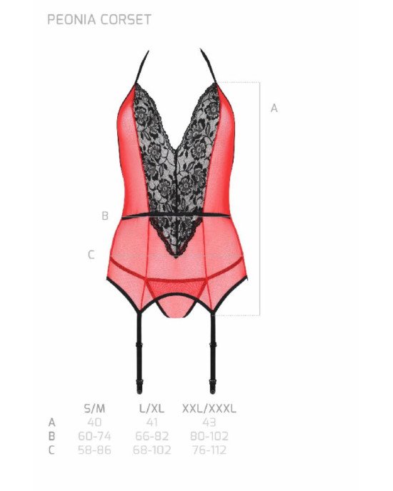 Корсет з пажами для панчіх Passion PEONIA CORSET L/XL red, стрінги Корсет з пажами для панчіх Passion PEONIA CORSET L/XL red, стрінги