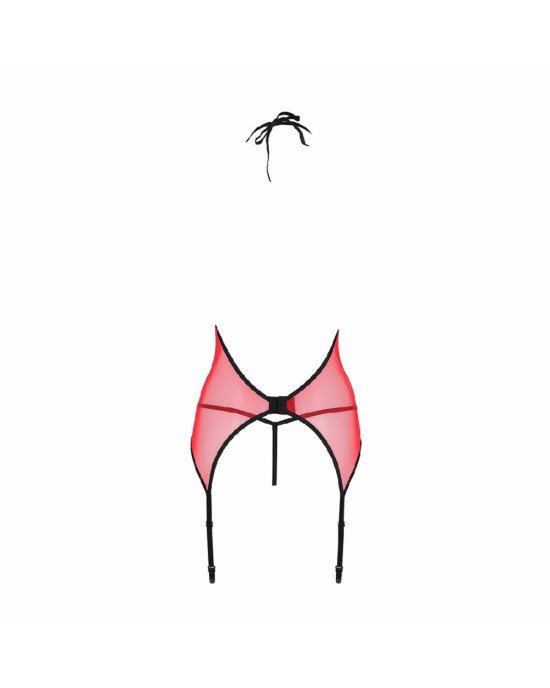 Корсет з пажами для панчіх Passion PEONIA CORSET L/XL red, стрінги Корсет з пажами для панчіх Passion PEONIA CORSET L/XL red, стрінги