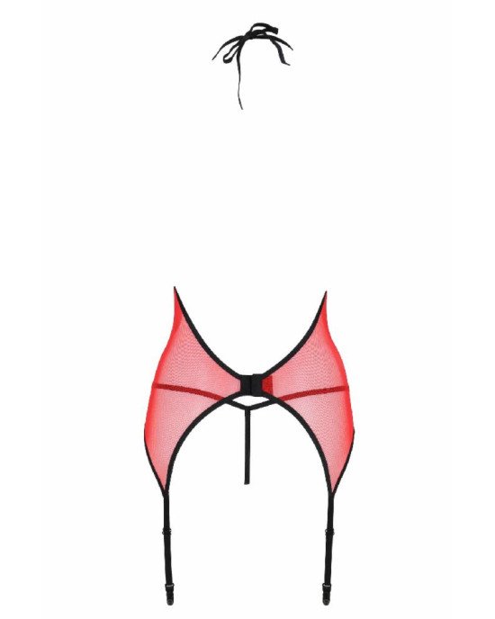 Корсет з пажами для панчіх Passion PEONIA CORSET S/M red, стрінги Корсет з пажами для панчіх Passion PEONIA CORSET S/M red, стрінги