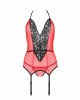 Корсет з пажами для панчіх Passion PEONIA CORSET S/M red, стрінги Корсет з пажами для панчіх Passion PEONIA CORSET S/M red, стрінги