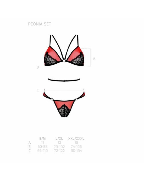 Комплект білизни Passion PEONIA SET L/XL red, бра, трусики