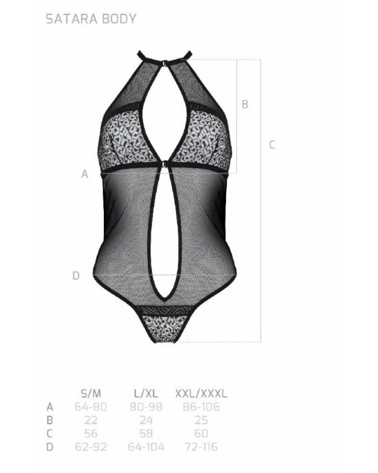 Сітчасте боді з мереживом на грудях Passion SATARA BODY XXL/XXXL black