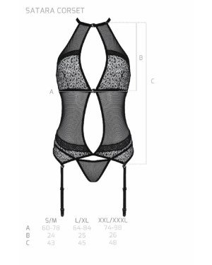 Корсет з пажами Passion SATARA CORSET L/XL black, стрінги, мереживо, застібки спереду та ззаду Корсет з пажами Passion SATARA CORSET L/XL black, стрінги, мереживо, застібки спереду та ззаду