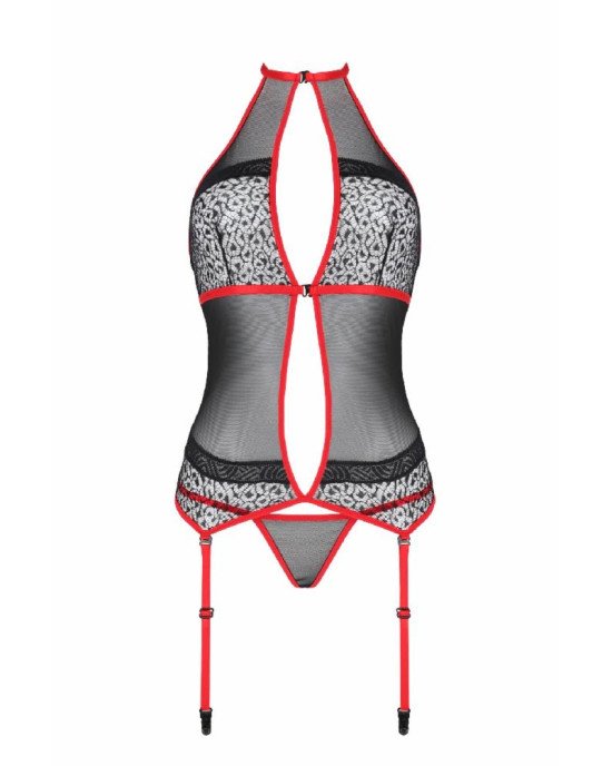Корсет з пажами PassionSATARA CORSET L/XL red, стрінги, мереживо, застібки спереду та ззаду Корсет з пажами PassionSATARA CORSET L/XL red, стрінги, мереживо, застібки спереду та ззаду