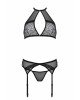 Комплект білизни Passion SATARA SET L/XL black, топ, пояс для панчіх, стрінги