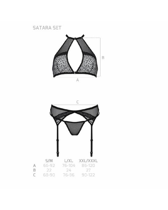 Комплект білизни Passion SATARA SET S/M black, топ, пояс для панчіх, стрінги Комплект білизни Passion SATARA SET S/M black, топ, пояс для панчіх, стрінги