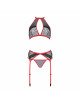 Комплект білизни Passion SATARA SET L/XL red, топ, пояс для панчіх, стрінги