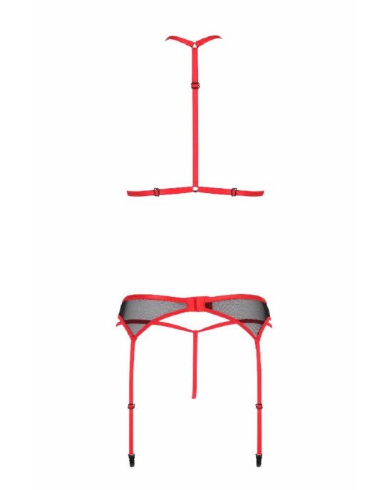 Комплект білизни Passion SATARA SET L/XL red, топ, пояс для панчіх, стрінги