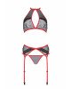 Комплект білизни Passion SATARA SET L/XL red, топ, пояс для панчіх, стрінги