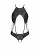 Боді з відкритим доступом Passion TASMINA BODY XXL/XXXL, black, екошкіра, шнурівки, ажурні мережива