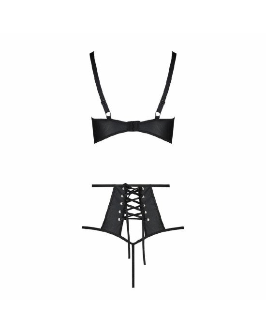 Комплект білизни Passion TASMINA SET S/M black, ліф, високі трусики з корсетом ззаду Комплект білизни Passion TASMINA SET S/M black, ліф, високі трусики з корсетом ззаду