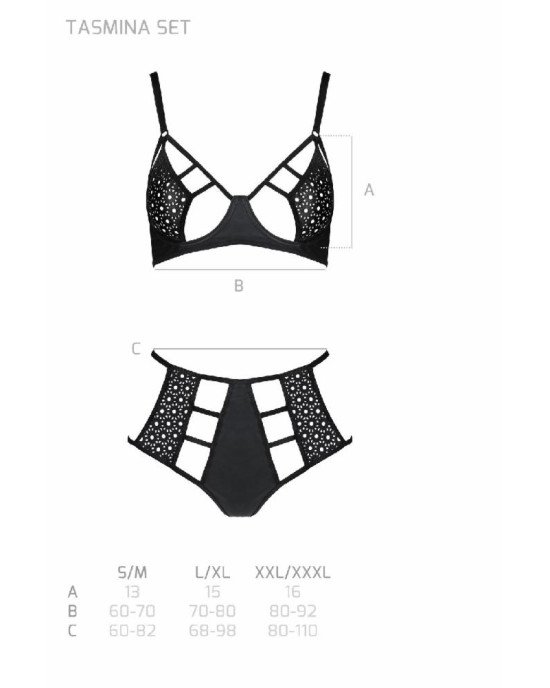 Комплект білизни Passion TASMINA SET S/M black, ліф, високі трусики з корсетом ззаду Комплект білизни Passion TASMINA SET S/M black, ліф, високі трусики з корсетом ззаду