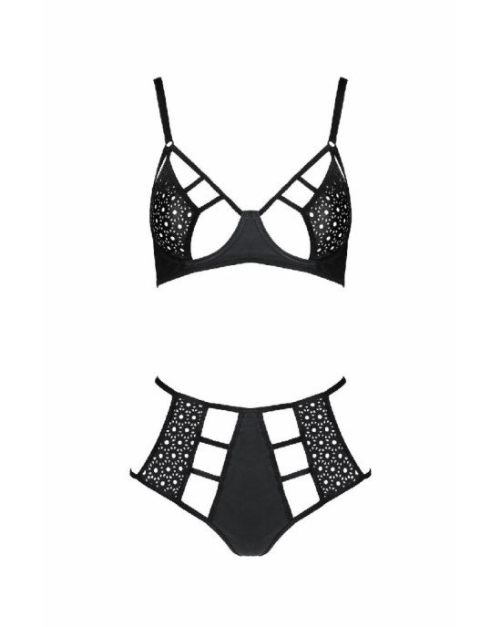 Комплект білизни Passion TASMINA SET S/M black, ліф, високі трусики з корсетом ззаду Комплект білизни Passion TASMINA SET S/M black, ліф, високі трусики з корсетом ззаду