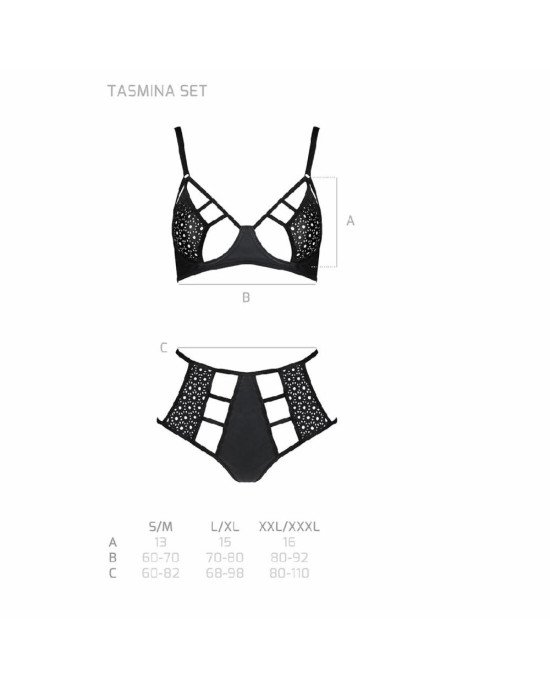 Комплект білизни Passion TASMINA SET XXL/XXXL black, ліф, високі трусики з корсетом ззаду Комплект білизни Passion TASMINA SET XXL/XXXL black, ліф, високі трусики з корсетом ззаду