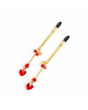 Затискачі для сосків Art of Sex - Crystal Heart Red, золото