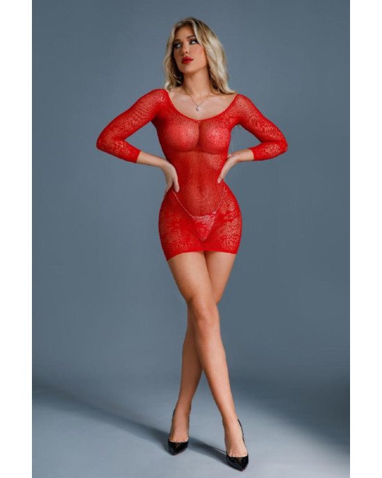 Сукня-сітка Caprice Lingerie Model 01 One size Red, мереживо, довгі рукави Сукня-сітка Caprice Lingerie Model 01 One size Red, мереживо, довгі рукави