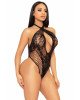 Leg Avenue Lace and net halter teddy Black O/S