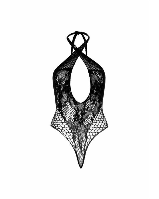 Leg Avenue Lace and net halter teddy Black O/S