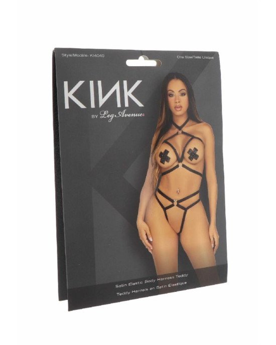 Leg Avenue Satin elastic harness teddy O/S