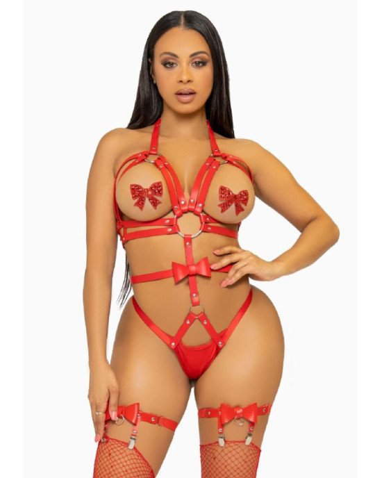 Leg Avenue Studded O-ring harness teddy Red L Leg Avenue Studded O-ring harness teddy Red L