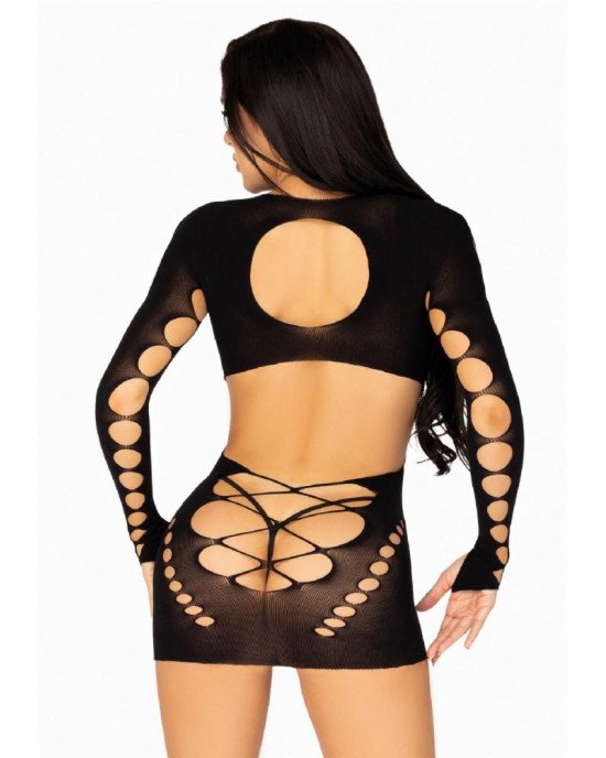 Leg Avenue Long sleeve cut out mini dress Black O/S Leg Avenue Long sleeve cut out mini dress Black O/S