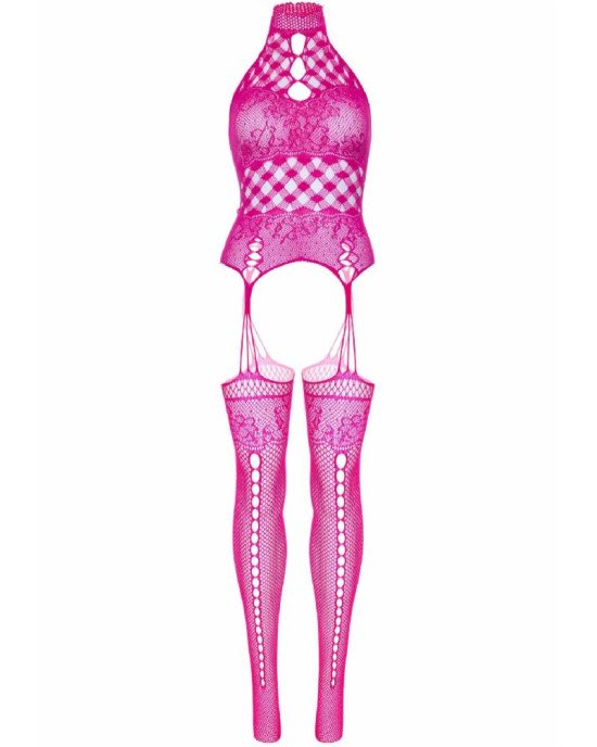 Leg Avenue High neck lace bodystocking Raspberry O/S