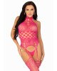 Leg Avenue High neck lace bodystocking Raspberry O/S