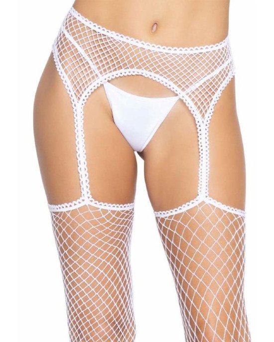 Leg Avenue Net stockings with garter belt White O/S