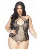 Leg Avenue Net and lace crotchless teddy Black 1X-2X