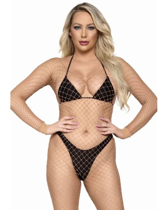 Leg Avenue Long Sleeved Bodystocking Nude O/S Leg Avenue Long Sleeved Bodystocking Nude O/S