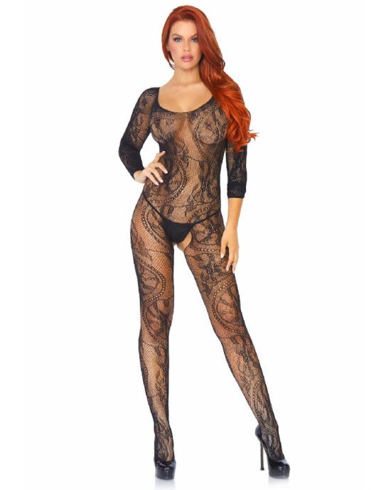 Leg Avenue Swirl Lace Bodystocking Black O/S Leg Avenue Swirl Lace Bodystocking Black O/S