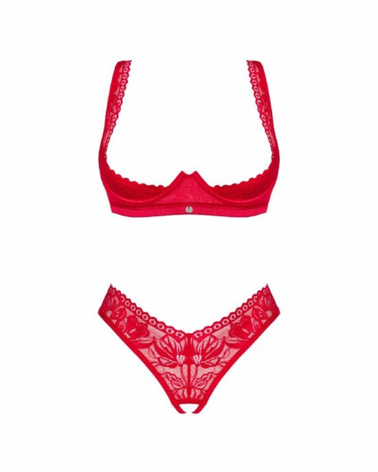 Комплект білизни Obsessive Lacelove cupless 2-pcs set M/L Red, відкритий доступ, відкриті груди