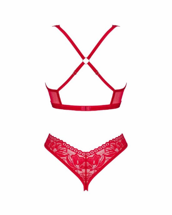 Комплект білизни Obsessive Lacelove cupless 2-pcs set M/L Red, відкритий доступ, відкриті груди