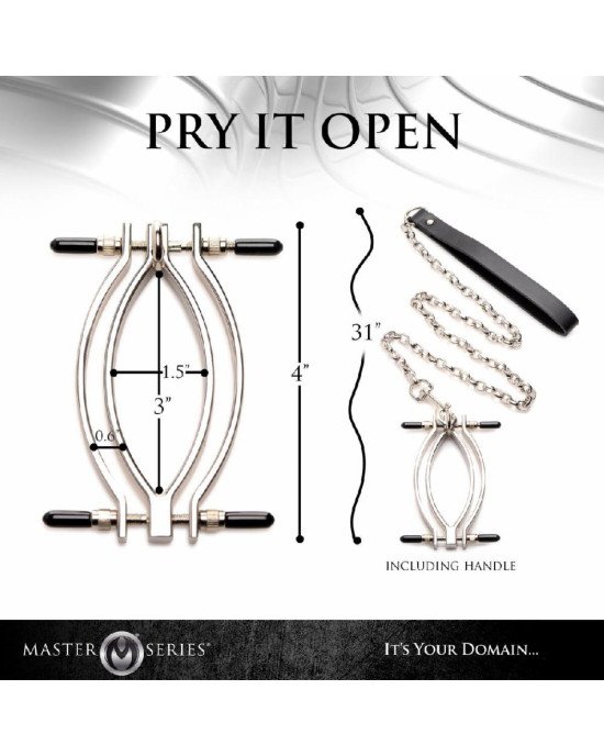 Затискач для статевих губ з повідцем Master Series Pussy Tugger Adjustable Vagina Clamp with Chain Затискач для статевих губ з повідцем Master Series Pussy Tugger Adjustable Vagina Clamp with Chain
