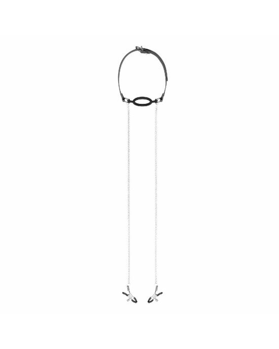 Затискачі для сосків з кляпом Bedroom Fantasies Nipple Clamps & Silicone Gag Ring